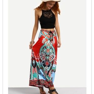 Boho tropical rope tie maxi skirt bebe missguided